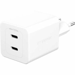 PanzerGlass Turbo 45 W AC Adapter - Universal Adapter - 2 USB Type-C - For Smartphone, Tablet PC - Europe - Silver, White