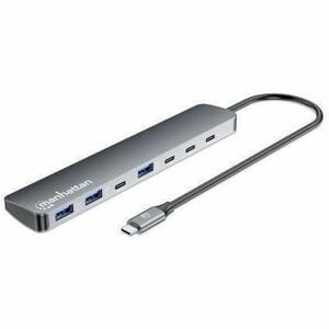 Manhattan Concentrador USB - USB Tipo C - 640MB/s, 1.25GB/s - Portátil, Unidad de estado sólido, Lector de tarjetas, Mouse