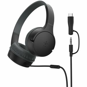 Belkin SOUNDFORM Mini Kabel Auf den Ohren Headset - Schwarz - Host-Schnittstelle: USB-Typ C, Mini-Phone (3,5mm)