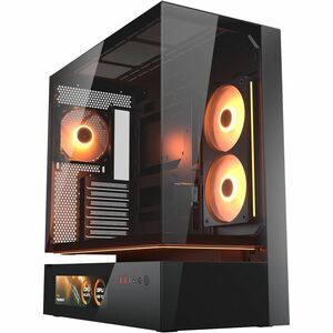 COUGAR CGR-2DA4B-V Gabinete para computadora gamer - Mini ITX, Micro ATX, ATX, SSI CEB Placa base admitida - Media Torre - Acero, Cristal - Negro - 6 x Compartimiento(s) - 4 x 120mm Fan(s) Installed - 9 x Ventilador(es) admitido - 23.3cm (9.2") Pantalla - 1920 x 462 - 2 x Compartimiento interno 3.5" - 4 x Compartimiento interno 2.5" - 7 x Ranura(s) - 3 x USB(s) - 1 x USB 3.2 Gen 2x2 Tipo C, 2 x USB 3.0 Tipo-A - 1 xEntrada audio - 1 xSalida audio - Refrigeración por Ventilador/Líquido