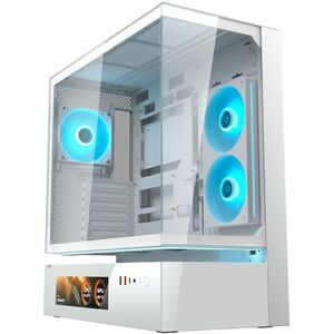 COUGAR CGR-2DA4W-V Gabinete para computadora gamer - Mini ITX, Micro ATX, ATX, SSI CEB Placa base admitida - Media Torre - Acero, Cristal, Vidrio templado - Blanco - 6 x Compartimiento(s) - 4 x 120mm Fan(s) Installed - 9 x Ventilador(es) admitido - 23.3cm (9.2") Pantalla - 1920 x 462 - 2 x Compartimiento interno 3.5" - 4 x Compartimiento interno 2.5" - 7 x Ranura(s) - 3 x USB(s) - 1 x USB 3.2 Gen 2x2 Tipo C, 2 x USB 3.0 Tipo-A - 1 xEntrada audio - 1 xSalida audio - Refrigeración por Ventila