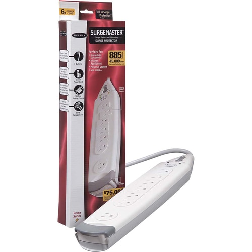 Belkin 7 Outlet Power Strip Surge Protector with 6ft power cord - 785 Joules - White - Receptacles: 7 x NEMA 5-15R - 885J