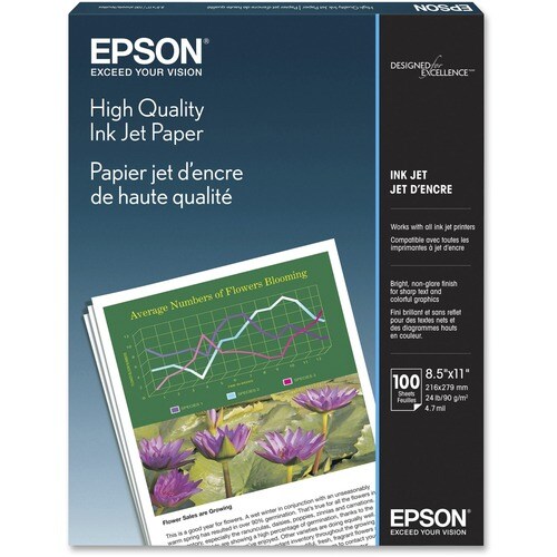 Epson High Quality Color Inkjet Paper - 89 Brightness - 92% Opacity - Letter - 8 1/2" (215.90 mm) x 11" (279.40 mm) - 24 l