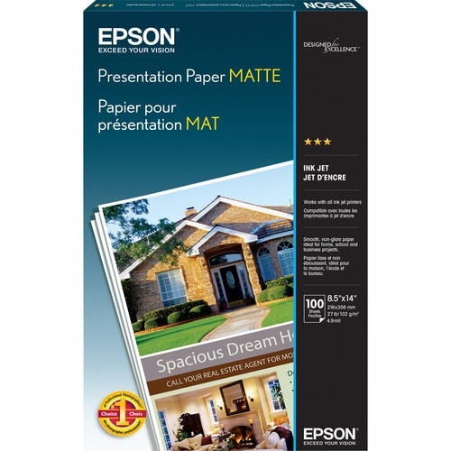 Epson Matte Presentation Paper - White - 90 Brightness - 90% Opacity - Legal - 8 1/2" x 14" - 27 lb Basis Weight - Matte -