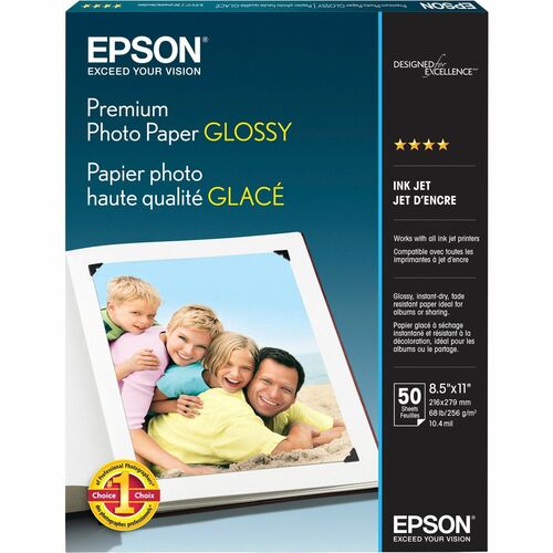 Epson Premium Inkjet Photo Paper - White - 92 Brightness - 97% Opacity - Letter - 8 1/2" x 11" - 68 lb Basis Weight - High
