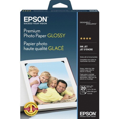 Epson Borderless Premium Photo Paper - 92 Brightness - 97% Opacity5" x 7" - 68 lb Basis Weight - High Gloss - 20 / Pack