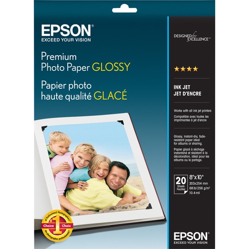 Epson Borderless Premium Photo Paper - 92 Brightness - 97% Opacity - 8" x 10" - 68 lb Basis Weight - High Gloss - 20 Sheet