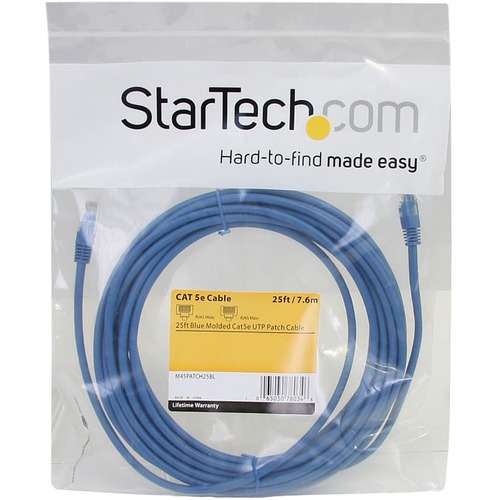 StarTech.com 25 ft Blue Molded Cat5e UTP Patch Cable - Category 5e - 25 ft - 1 x RJ-45 Male Network - 1 x RJ-45 Male Netwo