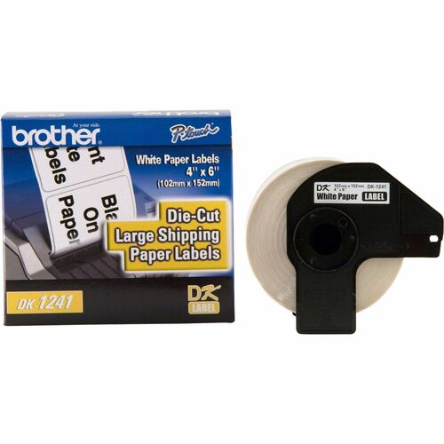 Brother DK1241 - Large Shipping White Paper Labels - 4" Width x 6" Length - Direct Thermal - White - 1 / Roll
