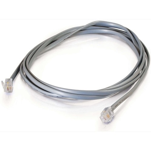 C2G 25ft RJ11 6P4C Straight Modular Cable - RJ-11 Male - RJ-11 Male - 25ft - Silver
