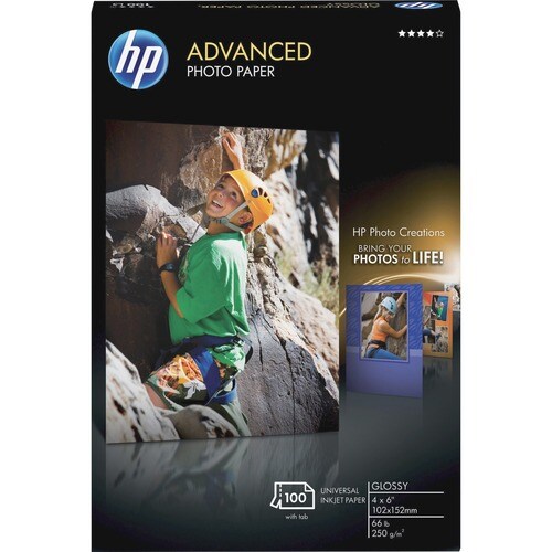 HP Advanced Glossy Photo Paper - 4" (101.60 mm) x 6" (152.40 mm) - 66 lb (29937.10 g) Basis Weight - Glossy - Quick Drying