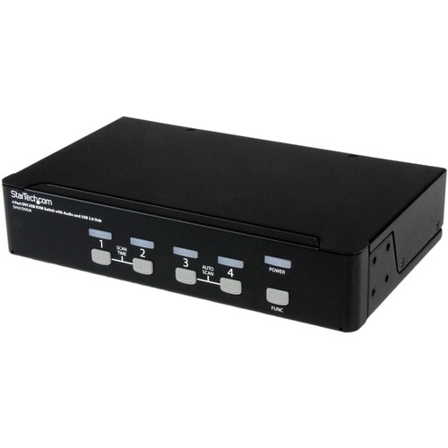 StarTech 4 Port DVI + USB KVM Switch with Audio, KVM switch, USB 2.0 Hub, 2 ports, 1 local user, 1U, TAA - Share keyboard,