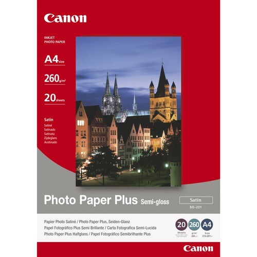 Canon Photo Paper Plus SG-201 Inkjet Photo Paper - A4 - 210 mm x 297 mm - 260 g/m² Grammage - Semi-gloss - 20 Sheet