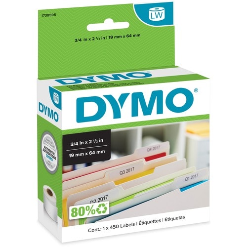 Dymo File Document Management Labels - 3/4" Width x 2 1/2" Length - Direct Thermal - White - 450 / Roll - 450 / Roll