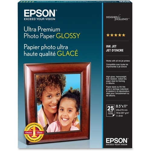 Epson Ultra-premium Glossy Photo Paper - Letter - 8 1/2" x 11" - Glossy - Bright White - 25 / Pack