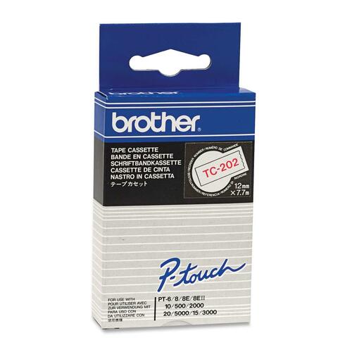 Mehrzwecketikett Brother TC202 - 12 mm Breite x 7,70 m Länge - Rechteck - Thermotransfer - Weiß - Schälbeständig, Verblass