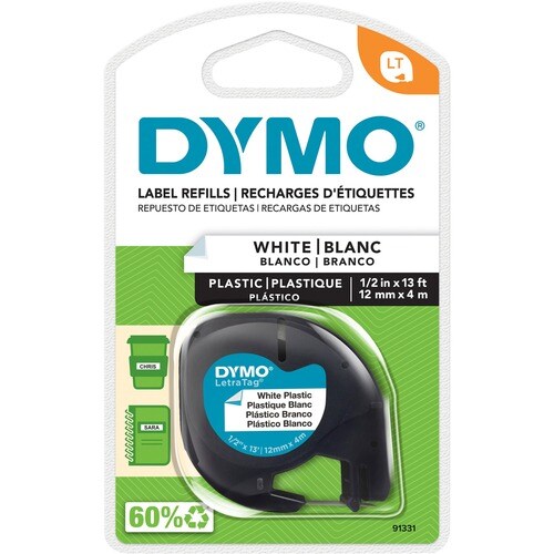 Dymo LetraTag Label Maker Tape Cartridge - 1/2" Width - Direct Thermal - White - Polyester - 1 Each