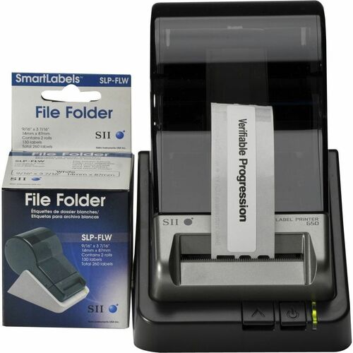 Seiko SmartLabel SLP-FLW File Folder Labels - 9/16" x 3 7/16" Length - Rectangle - Direct Thermal - White - Paper - 130 / 