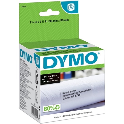 Dymo Large Address Labels - 1 2/5" (35.56 mm) Width x 3 1/2" (88.90 mm) Length - Rectangle - Inkjet - White - 260 / Roll -