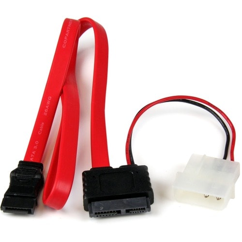 StarTech.com 20in Slimline SATA to SATA with LP4 Power Cable Adapter - For Optical Drive - LP4 / SATA, SATA - Red - 1 Each