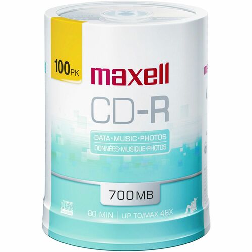 Maxell CD Recordable Media - CD-R - 48x - 700 MB - 100 Pack Spindle - 120mm - Single-layer Layers - Printable - Inkjet, Th