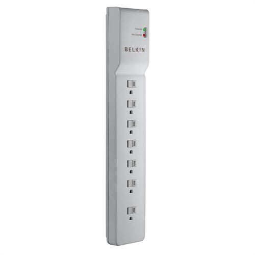 Belkin 7 Outlet Power Strip Surge Protector with 6ft Power Cord - 2160 Joules - White - Receptacles: 7 x NEMA 5-15R - 750J