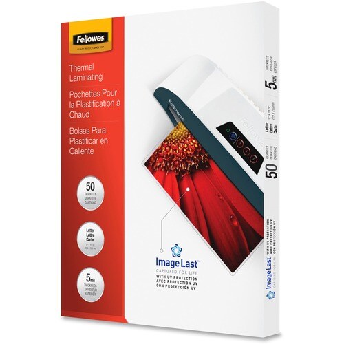 Fellowes Thermal Laminating Pouches - ImageLast™, Jam Free, Letter, 5 mil, 50 pack - Sheet Size Supported: Letter - Lamina