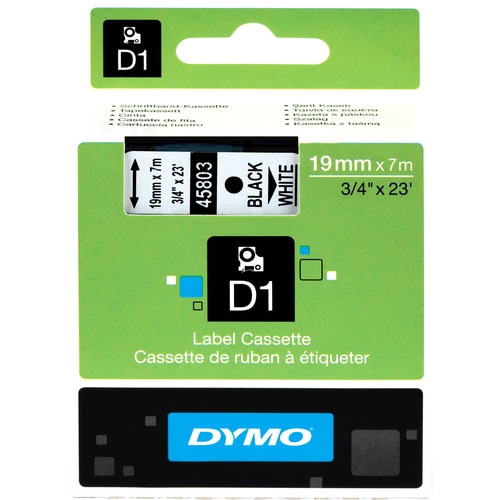 Dymo D1 Label Tape - 19 mm Width - Permanent Adhesive - Rectangle - Thermal Transfer - White, Black - Residue-free, Oil Re