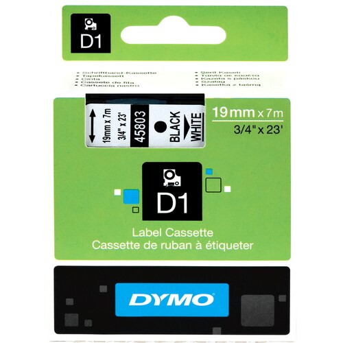 Dymo D1 Label Tape - 19 mm Width - Permanent Adhesive - Rectangle - Thermal Transfer - White, Black - 1 Each