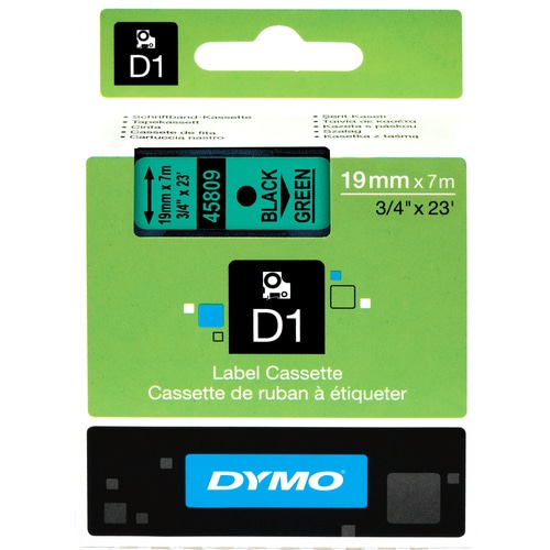 Ruban d'étiquettes Dymo - 19 mm Largeur x 7 m Longueur - Rectangle - Transfert thermique - Noir, Vert