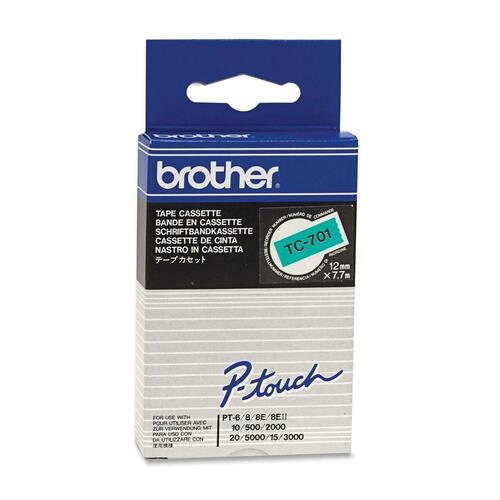 Brother TC701 Multipurpose Label - 12 mm Width x 7.70 m Length - Rectangle - Thermal Transfer - Green - Fade Resistant, Pe