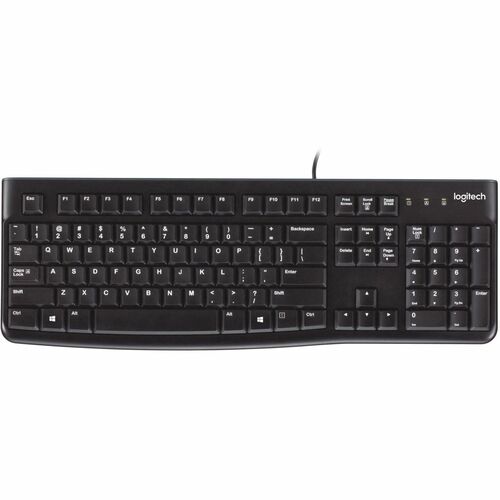 Logitech K120 Plug-and-Play USB Keyboard - Cable Connectivity - USB Interface - Rugged - English - PC - Black
