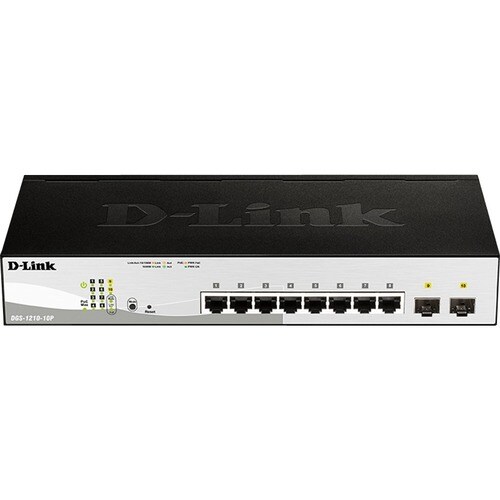 Conmutador Ethernet D-Link WebSmart DGS-1210-10 8 Puertos POE - 8 Red, 2 Ranura de Expansión - Par trenzado, Fibra Óptica 