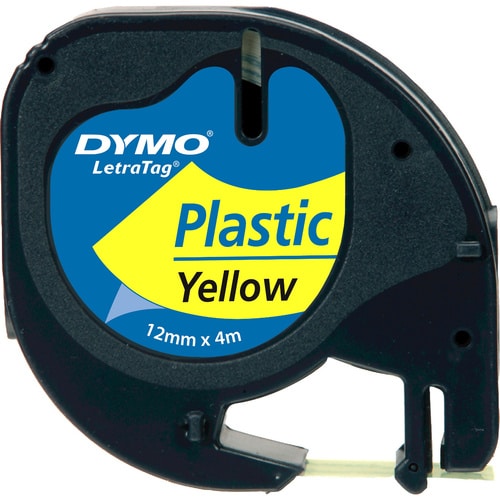 Dymo LetraTag 91202 Label Tape - 12 mm Width - Rectangle - Yellow - Plastic