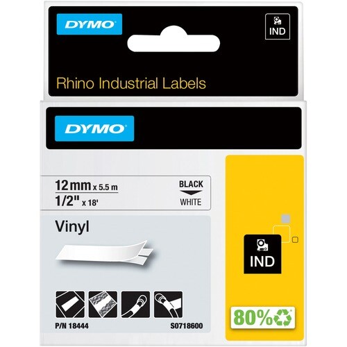 Dymo Rhino Industrial Vinyl Labels - 15/32" Width x 18 3/64 ft Length - Permanent Adhesive - Rectangle - Thermal Transfer 
