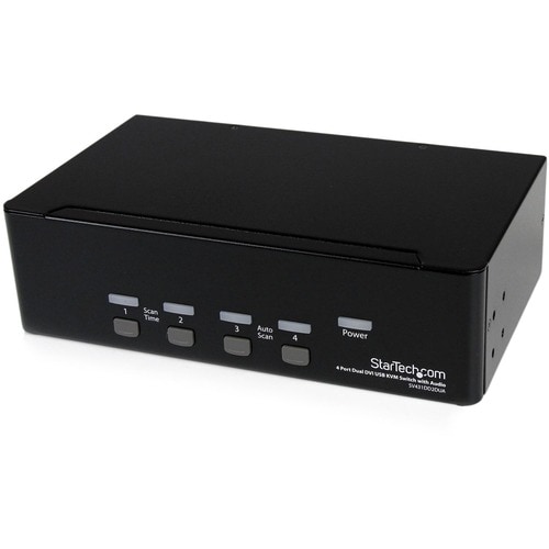 StarTech.com 4-Port Dual KVM Switch with Audio for DVI Computers - Built-in USB Hub - 4 Computer(s) - 1 Local User(s) - QX