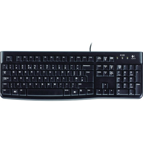 Logitech K120 Keyboard - Cable Connectivity - USB Interface - English - QWERTY Layout - Black - USB Interface - English - 