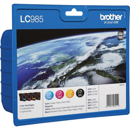 Brother LC985VALBP Original Ink Cartridge - Cyan, Magenta, Yellow, Black - Inkjet - 260 Pages - 4 Pack