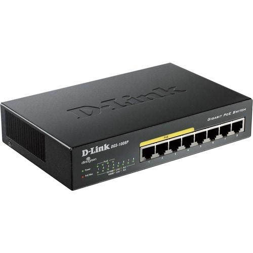 D-Link DGS-1008P 8-Port Gigabit Metal Desktop Switch with 4 PoE Ports - 8 Ports - 4 x POE - 4 x RJ-45 - 10/100/1000Base-T 