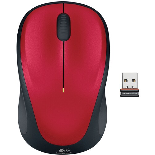 Logitech M235 Mouse - Radio Frequency - USB - Optical - 3 Button(s) - Red - Wireless - 1000 dpi - Scroll Wheel - 1 Year Ba