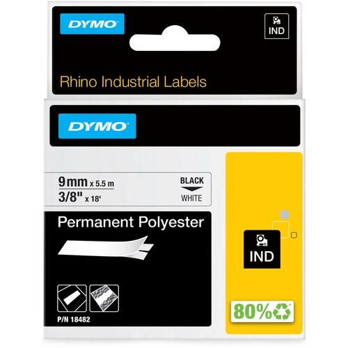 Dymo Rhino Permanent Poly Labels - 3/8" Width - Permanent Adhesive - Direct Thermal - White - Polyester - 1 Each