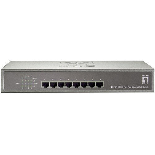 LevelOne FEP-0811 8-Port PoE 10/100 Desktop Switch - 8 Ports - Fast Ethernet - 10/100Base-TX - 2 Layer Supported - Power S