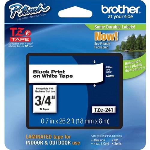 Brother P-touch TZE241 Label Tape - 17.78 mm Width - Rectangle - White - Laminated - 1 Each