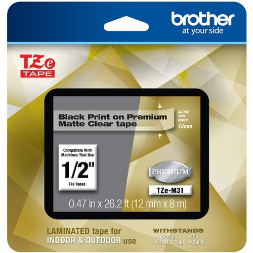 Brother TZe Premium TZe-M31 Label Tape - 12 mm Width - Thermal Transfer - Premium Matte Clear - Laminated