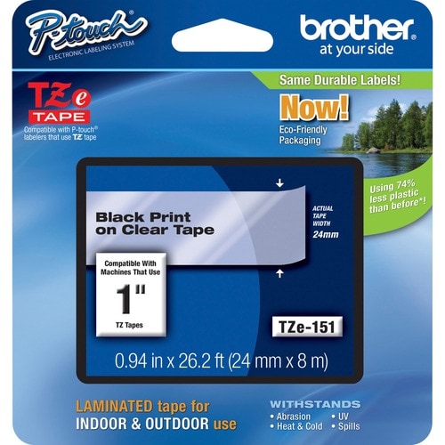 Brother TZE151 Label Tape - 25.40 mm Width x 7.99 m Length - Rectangle - Thermal Transfer - Black, Clear - 1 Each - Grease