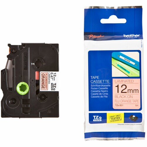 Etikettenband Brother TZe-B31 - 12 mm Breite x 5 m Länge - Thermodirekt - Orange - Ja - Langlebig, Abriebfest, Chemikalien