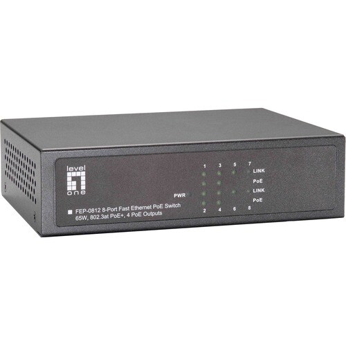LevelOne FEP-0812 8-Port 10/100 w/4-Port PoE Desktop Switch - 8 Ports - Fast Ethernet - 10/100Base-TX - 2 Layer Supported 