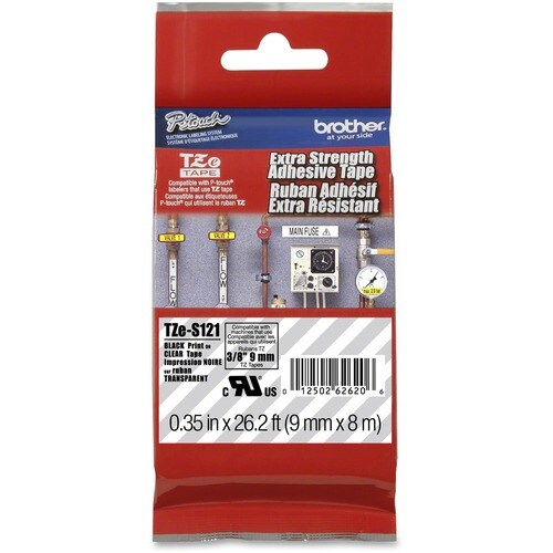 Brother TZE-S121 Label Tape - 9.53 mm Width x 7.99 m Length - Permanent Adhesive - Thermal Transfer - Clear - 1 Each