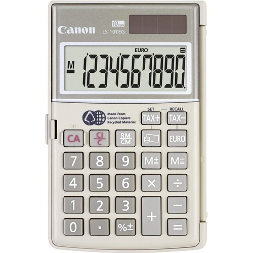 Canon LS-10TEG Simple Calculator - 10 Digits - LCD - Battery/Solar Powered - 14 mm x 78 mm x 112 mm - Grey