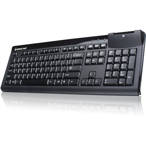 IOGEAR Smart Card (CAC) Reader Keyboard - Cable Connectivity - USB Interface - 104 Key - Computer - PC - Black